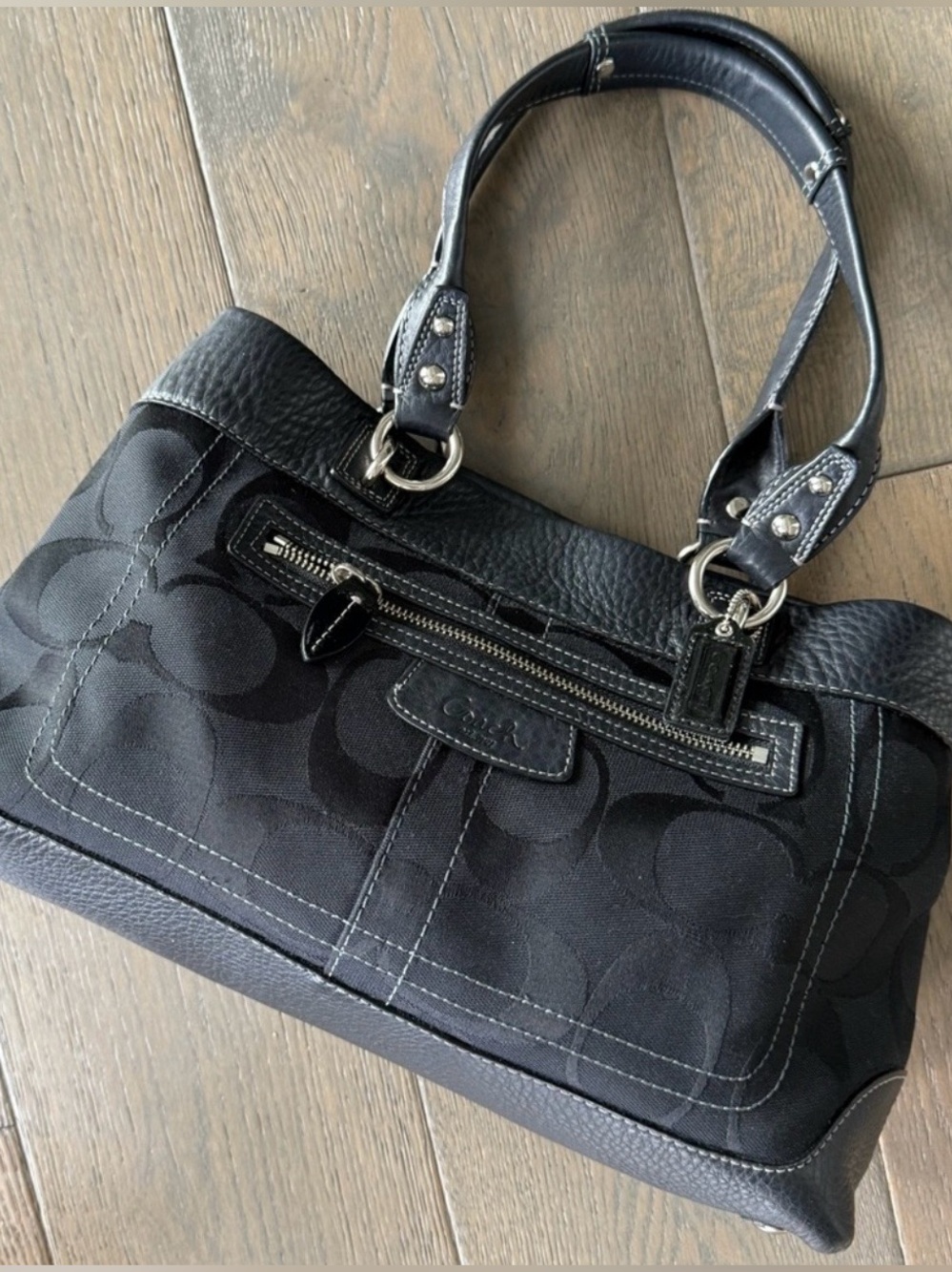 Vintage Black Signature Coach Satchel Bag